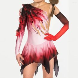 Stage Wear Ice Skating Dress Dames Girls Fancy Figuur Red Spandex High Elasticity Competition Handmade