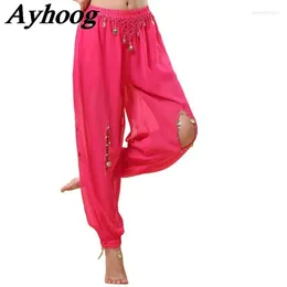 Stage Wear Inde Pantalon de danse du ventre suspendu en mousseline de soie fendue en mousseline de soie pour femmes adultes Bollywood Performance Outfit Costume de danse orientale