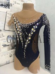 Stage Wear Manches irrégulières Luxueux Strass Robe de patinage artistique Costume de gymnastique Ballet Dancewear Costumes de performance acrobatique