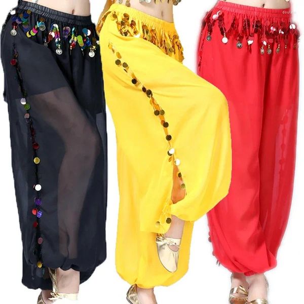 Stage Wear Justsaiyan Costume de danse Sarouel Pantalon long Pantalon Bollywood Tenues Carnaval Performance Mousseline de soie Taille élastique