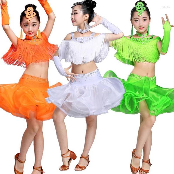 Escenario desgaste justsaiyan niñas salón de baile ropa de baile latino niños salsa trajes de rendimiento con lentejuelas figura patinaje vestido trajes rave