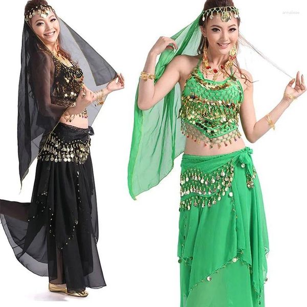 Ropa de escenario JUSTSAIYAN4pcs / set Conjuntos de disfraces de danza del vientre Egipto Egipto Danza Bollywood Vestido Bellydance