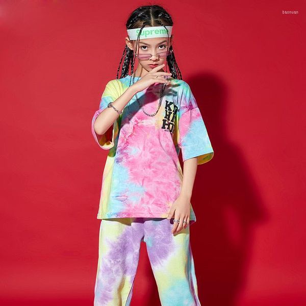 Stage Wear Kid Cool Hip Hop Vêtements Tie Dye surdimensionné Harajuku T-shirt Top Streetwear Pantalon de jogging pour fille garçon Jazz Dance Costume Vêtements
