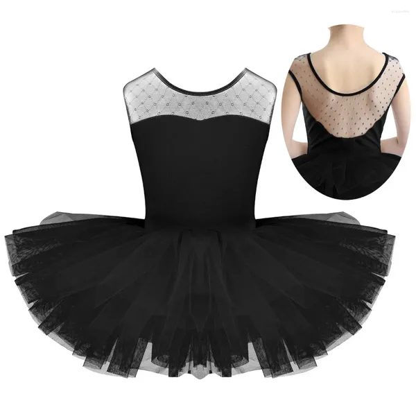 Stage Wear Enfant Filles Ballet Tutu Tulle Robe Sans Manches Gymnastique Justaucorps Dancewear Pour Fille Ballerine Performance Vêtements