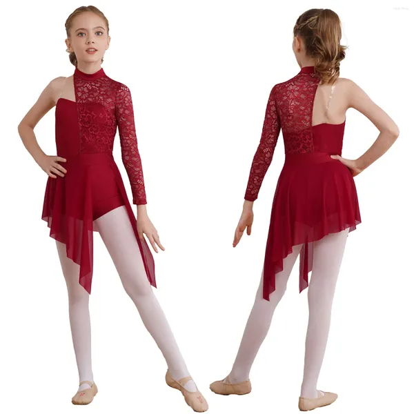 Escenario desgaste niño niñas moderno vestido de baile lírico figura patinaje ropa de baile manga larga ballet gimnasia leotardo latino jazz cha-cha