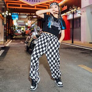 Stage Wear Kid Hip Hop Clothing Black Crop Top T Shirt Geroolde Streetwear Baggy Jogger Pants voor Girl Boy Jazz Dance Kostuumset Set