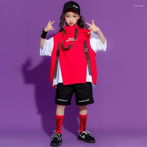 Stage Wear Kid Hip Hop Vêtements Grahphic Tee Surdimensionné T-shirt Sans Manches Veste D'été Cargo Shorts Pour Fille Garçon Costume De Danse Vêtements