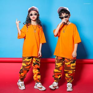 Stage Wear Kid Hip Hop Vêtements Plaine Surdimensionné T Shirt Top Camouflage Tactique Cargo Jogger Pantalon Pour Fille Garçon Jazz Costume De Danse Vêtements