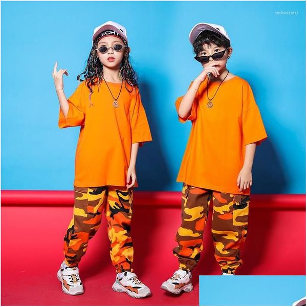 Portez des vêtements de hip hop gamins simples surdimensionnés t-shirt top camouflage tactique cargo jogger pantalon pour girl boy jazz dance costume d dhep8