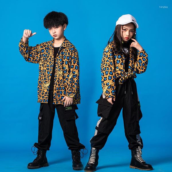 Ropa de escenario chico Kpop ropa de Hip Hop camisa con estampado de leopardo camiseta sin mangas ropa de calle Cargo Jogger pantalones para niña niño traje de baile de Jazz ropa