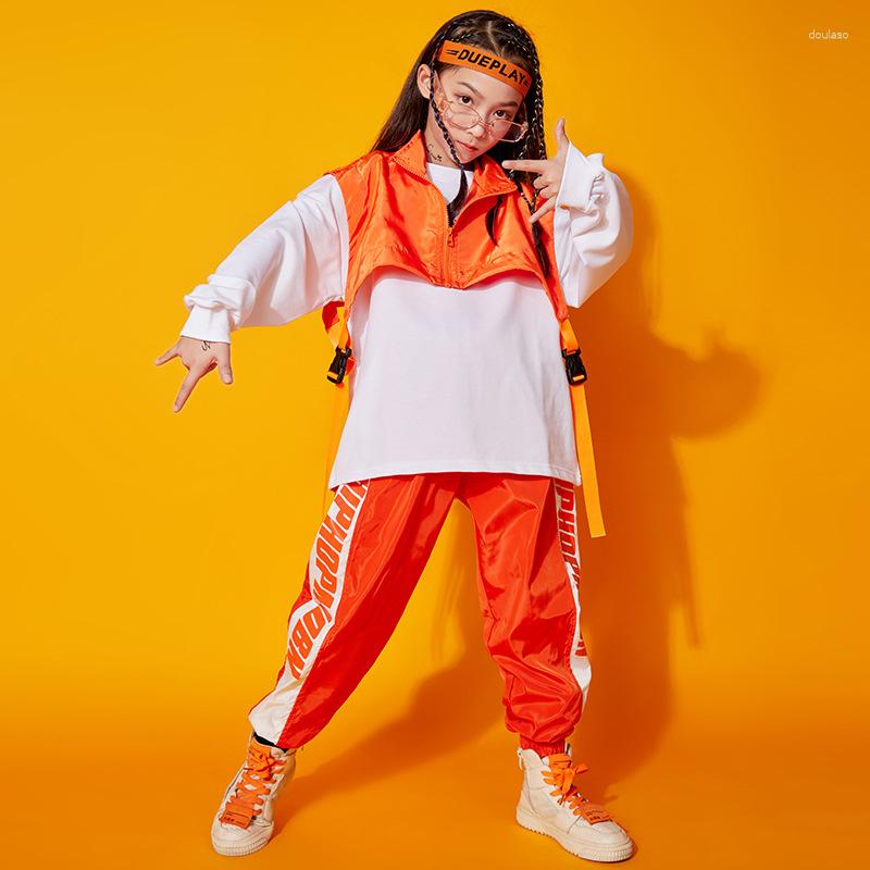 Vêtements de scène pour enfants Kpop Hip Hop, sweat-shirt, haut, veste sans manches, gilet, pantalon streetwear pour garçons et filles, Costume de danse Jazz