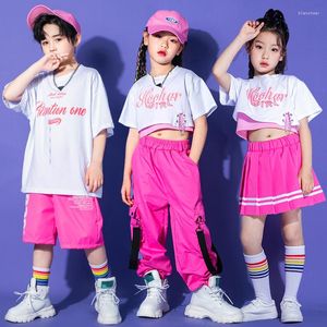 Stage Wear Kid Kpop Hip Hop Clothing White Sweatshirt Crop Top Lange Mouw Pink Tank Streetwear Tactical Cargo Pants For Girl Dance Kostuum