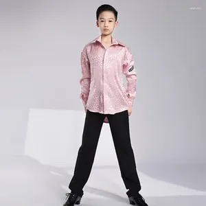 Escenario desgaste niños salón de baile rendimiento traje niños leopardo camisa pantalones negros chacha latino vals traje de baile DL11685