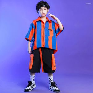 Stage Wear Kids Ballroom Hip Hop Clothing Stripe oversized shirt Tops Casual Cargo Shorts For Girl Boy Jazz Dance Costume Street Kleding