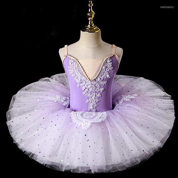 Desgaste de la etapa Kids Ballroom Sequined Ballerina Ballet Tutu Dress Niños Swan Lake Trajes de baile Teen Girls Ropa para niños pequeños