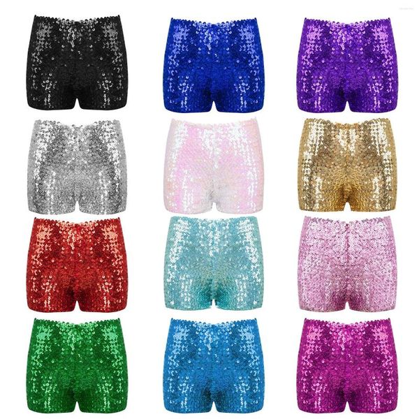 Stage Wear Enfants Garçons Filles Ballet Dance Shorts Dancewear Élastique Brillant Paillettes Pour La Gymnastique Justaucorps Performance Costume