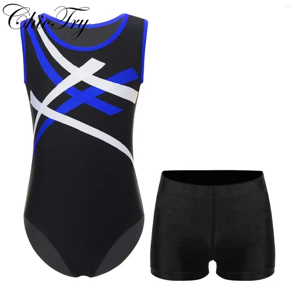 Portez des enfants juge de gymnastique de gymnastique avec shorts sets de ballet danse tenues bodysitard entraînement activewear gym de gymnase