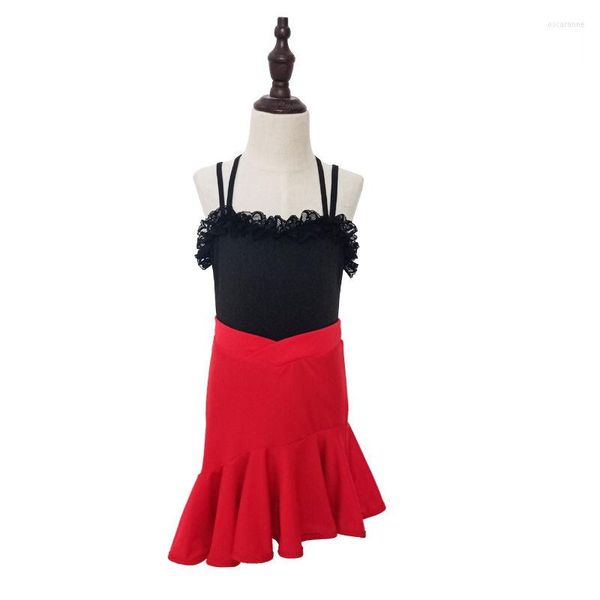 Etapa desgaste niños niños niñas vestido de baile latino ropa de flecos traje de salsa negro rojo salón de baile vestidos de tango para la venta 170 cm