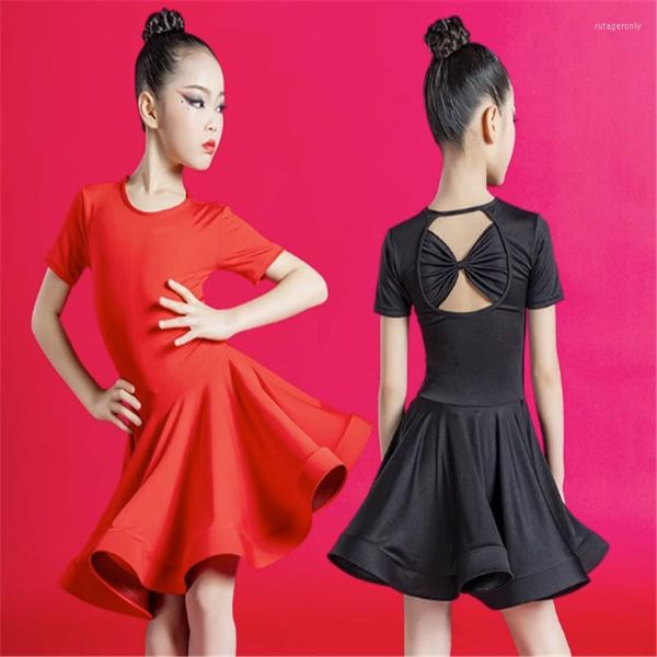 Vêtements de scène enfants enfant filles robe de danse latine frange vêtements Salsa Costume noir marron salle de bal Tango robes à vendre