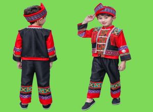 Stage Draag Kinderen Chinees Oude Hmong Miao Kostuum jongens Print Folk Hanfu Dress Clothing Set Traditional Festival Performance Wears2170052