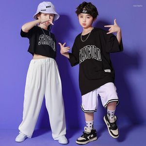 Stage Wear Kids Concert Hip Hop Clothing Black Crop T -shirt Tops Witte broek Streetwear voor meisjes jongens jazzdans kostuums show kleding