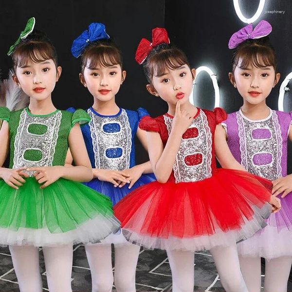 Escenario desgaste niños concierto lentejuelas baile ropa tutu vestido para niñas jazz baile traje niño niño boda princesa