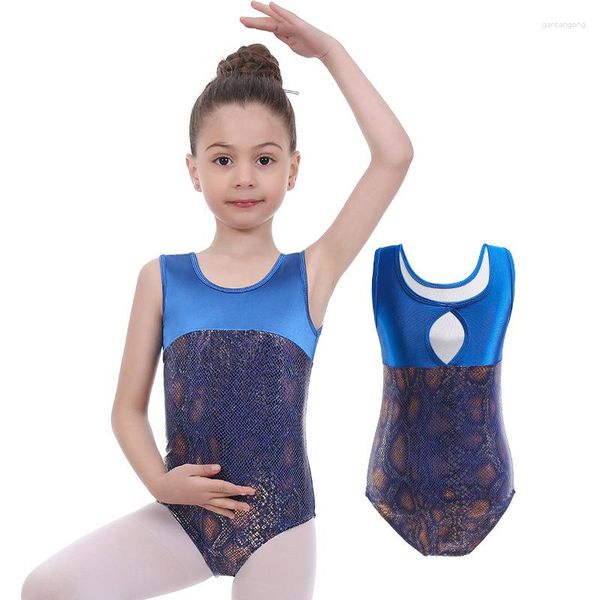 Desgaste de la etapa Ropa de baile para niños Leotardo de ballet Niños Gimnasia Vestido Rendimiento Patinaje Gimnasia Sin mangas Empalme Ropa de práctica de color