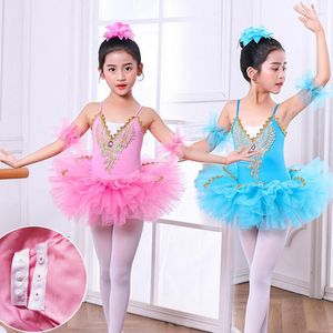 Vêtements de scène Vêtements de danse pour enfants Robe Tutu de ballet Performance d'entraînement pour filles Sans manches Ballerine Party Costume du lac des cygnes pour enfants