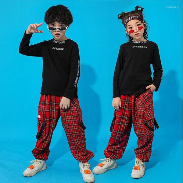 Stage Wear Festival Festival Hip Hop Clothing Black Sweatshirt Tops Pantalones de carga tácticos para niñas Copa de baile de jazz