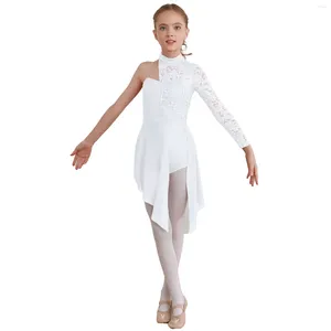 Portez des enfants girl moderne lyrical danse artistique robe de patinage de patinage de gymnastique latin cha-cha dancewear en dentelle florale corsage de corsage