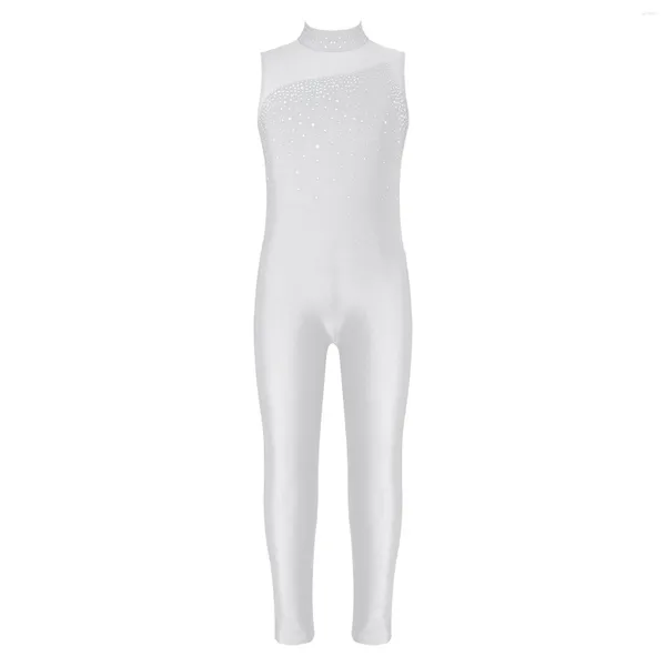 Stage Wear Enfants Fille Sans Manches Diamant Ballet Danse Gymnastique Justaucorps Complet Combinaison Unisexe One Piece Unitard Body Danse Patinage