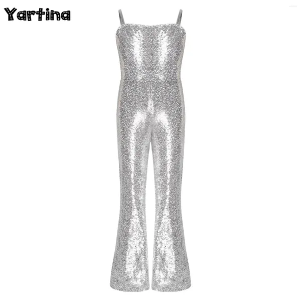 Stage Wear Kids Girls 70s 80s Retro Hippie Disco Jazz Disfraz Bell Bottom Brilling Sequins Stripper Stript Titting Supsuit para Ballet Dancing