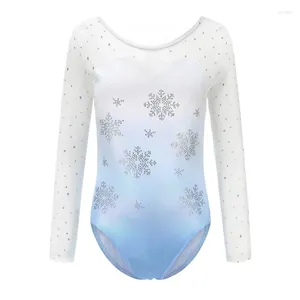 Stadiumkleding kinderen meisjes ballet dans gymnastiek maillots lange mouw sneeuw bedrukt bodysuit pak voor schaatsprestaties