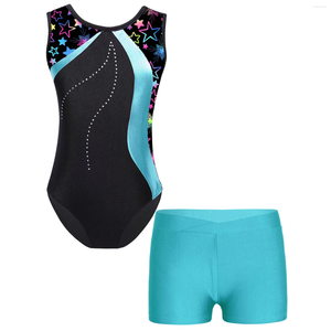 Stadiumkleding Kinderen Meisjes Ballet Dans Gymnastiek Turnpakje Mouwloze Gedrukte Romper Met Shorts Sport Yoga Fitness Outfit Badmode Danskleding