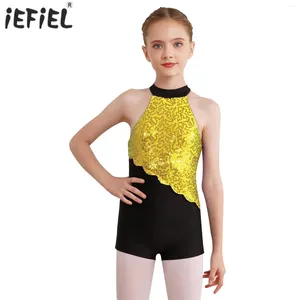 Stadium Slijtage Kinderen Meisjes Ballet Dans Turnpakje Glanzende Pailletten Gymnastiek Jumpsuit Voor Kunstschaatsen Ritmische Lyrische Prestaties