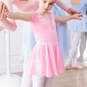 Stage Wear Enfants Filles Ballet Justaucorps Dancewear En Mousseline De Soie Wrap Jupe Ensemble Coton Manches Courtes Danse Classe Gymnastique Ballerine Vêtements