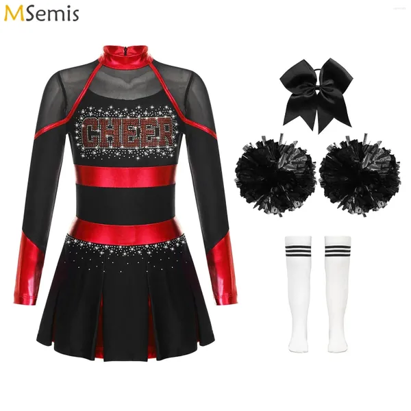 STATE Wear Kids Girls Cheer Líder Trajé de vestuario Carnaval Partido de baile Uniforme con Pom Pomms Stocks Colegiala de baile