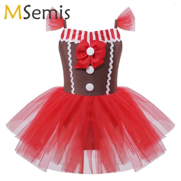 Stage Wear Enfants Filles Noël Gingerbread Man Costume Teen Candy Cane Santa Dance Robe Sans Manches Ballet Tutu Dancewear