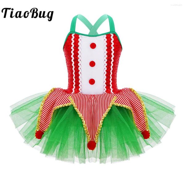 Stage Wear Enfants Filles Cirque Clown Cosplay Costumes Paillettes Pompons Noël Maille Justaucorps Tutu Robe Elf Princesse Up Vêtements