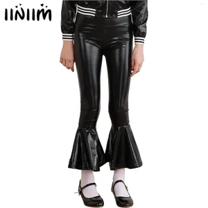 Stadiumkleding Kinderen Meisjes Discodans Bell-Bottom Glanzend Metallic Flare Broek Legging Yoga Broek met ruches Mardi Gras Optredens Danskleding