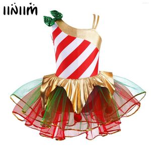 Etapa desgaste niños niñas elfo vestido de navidad ballet leotardo tutú lentejuelas rayas carnaval festival santa cosplay traje dancewear