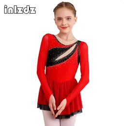 Scary Wear Girls Girls Arrist Skating Ballet Gymnastique Leotard Dance Performance Performance Costume Robe de body à manches longues en strass