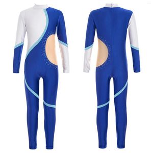 Stadiumkleding kinderen meisjes kunstschaatsen prestaties bodysuit ballet dans gymnastiek acrobatiek turnpakje lange mouw glanzende strass jumpsuit