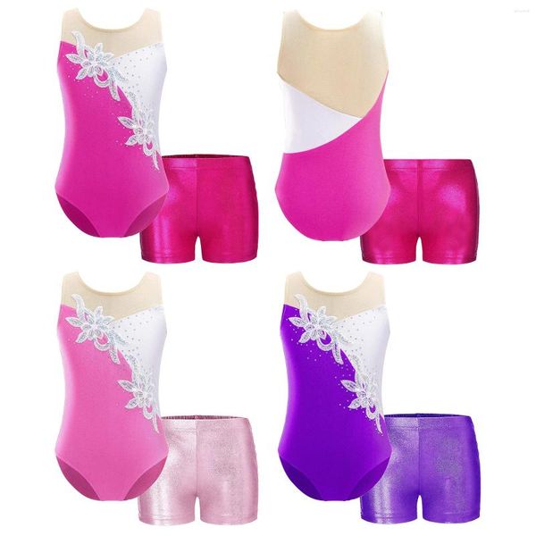 Scène porte des enfants girls gymnastique patinage de glace dance-neze paillettes brillantes paillettes brillantes le titulaire métallique élastique pour le costume de danse de ballet