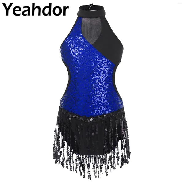 Stage Wear Girls Latin Jazz Dance Dress Disten sin mangas sin mangas de lentejuelas brillantes Gimnasia Entrenamiento Bodysuit Finged Performance Dancing