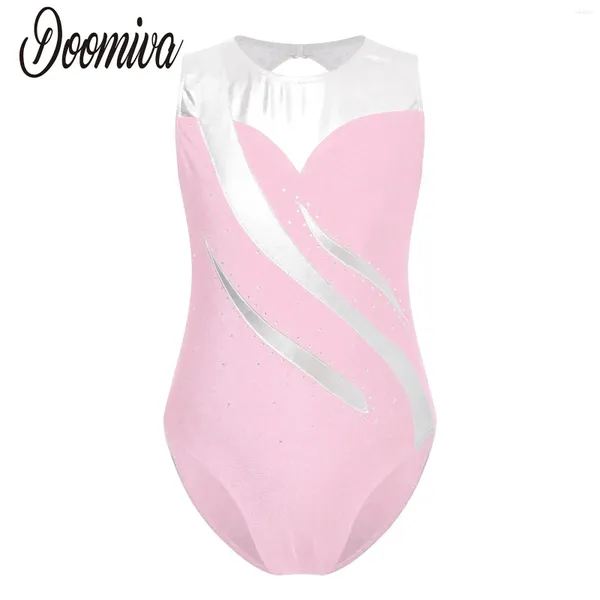 Stage Wear Niños Girls Leotard Gimnasia Representación rítmica Disfraz Contrast Metálico Color Poscadía Manevelssuit Ballet Dancewear