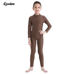 Stage Wear Kids Girls Long Sheeves Ballet -heuvelkantjes Zippered Tight Pitting Zentai Jumpsuit voor Figuur Skating Gymnastics Unitard Dancewear