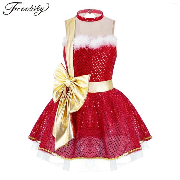 Stage Wear Enfants Filles Paillettes brillantes Costumes de Noël Costumes de danse de ballet Tutu Robe Robes de patinage artistique Costume de performance