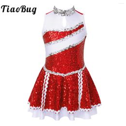 Stage Wear Enfants Filles Sans Manches Paillettes Cheerleading Uniforme Costume De Danse Ballet Tutu Robe Patinage Artistique Gymnastique Justaucorps Vêtements