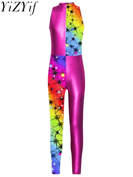 Portez des enfants sans manches pour les filles sans manches en une seule pièce en pleine longueur patchwork body produit dance yoga gymnastique sport costumes